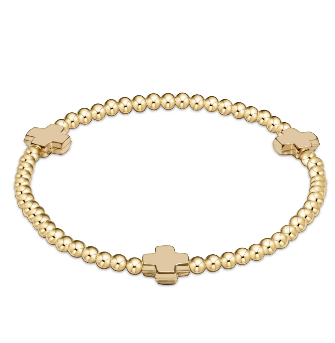 CLASSIC GOLD 3MM BEAD BRACELET  W/ SIGNATURE CROSS CHARM