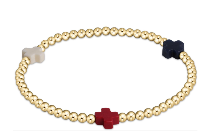 SIG CROSS PATTERN 3MM BEAD BRACELET- GOLD