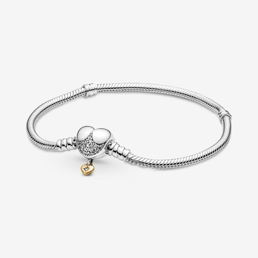 Pandora Moments Heart Closure Snake Chain Bracelet, Rose Gold-Plated - 7.9 Inches