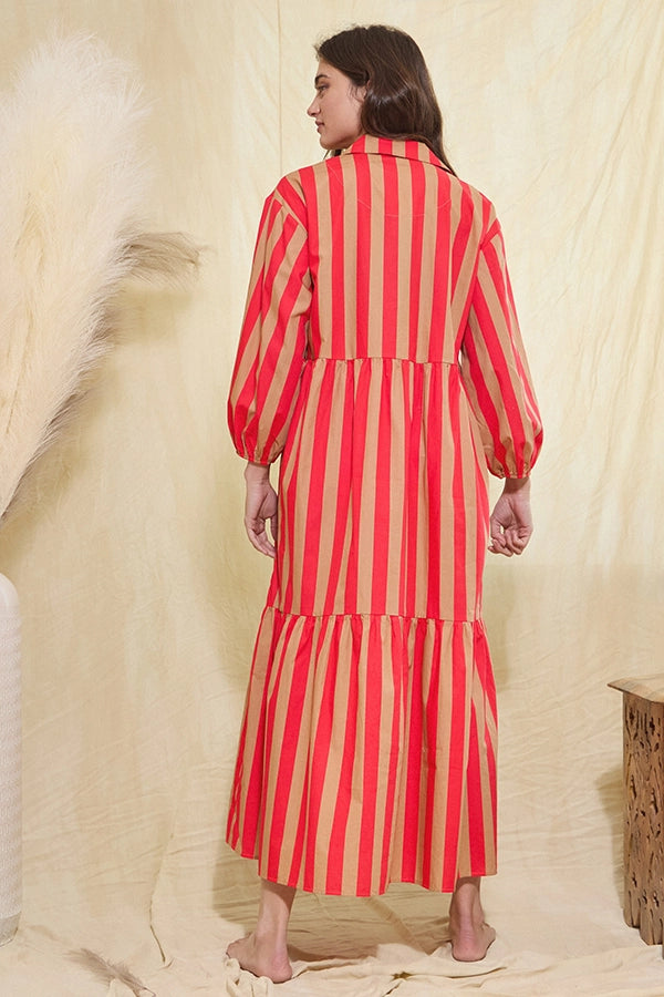 tiered midi shirt dress Striped Print Tiered Midi Shirt Dress – Nini's Treasures