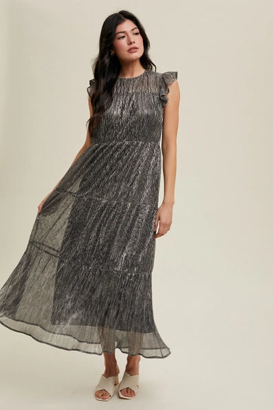 pleated lurex dress Draped lurex dress Black / Gray For Women