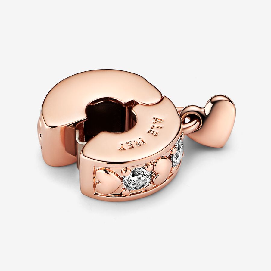 9ct Gold & Pink CZ Heart Clip-On Charm - Love Hearts 375 Gold - Valentines Gift