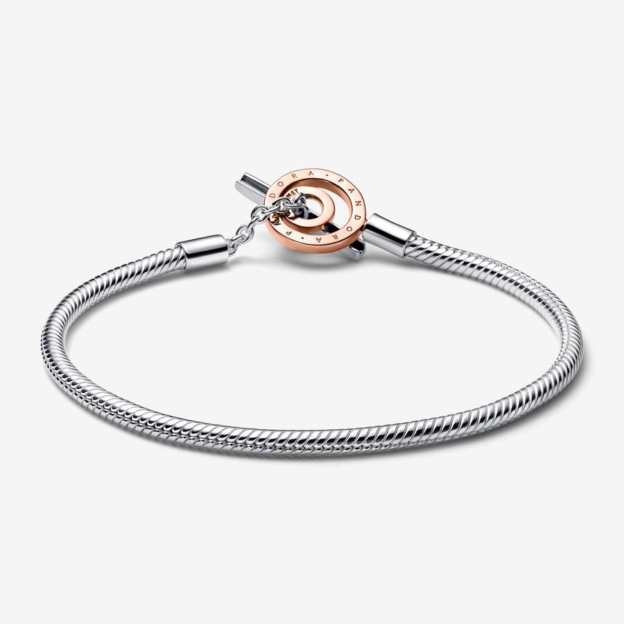 Pandora Signature Two-Tone Logo T-Bar Snake Chain Bracelet – Nini's ...