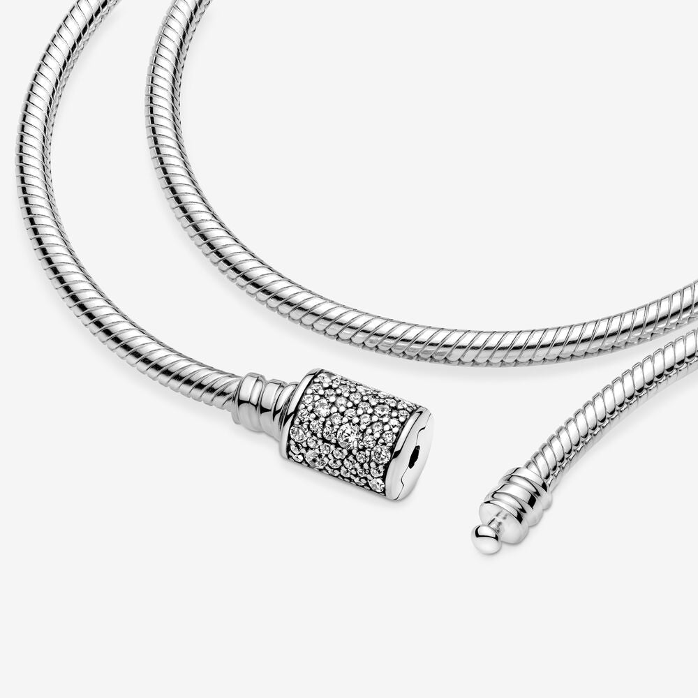 Pandora Moments Double Wrap Barrel Clasp Snake Chain Bracelet – Nini's  Treasures